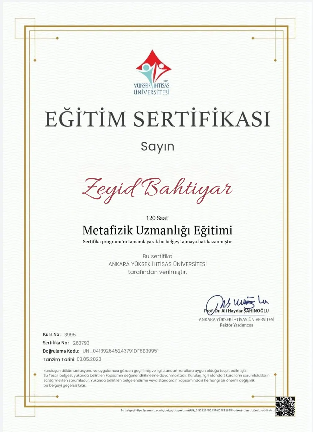 Metafizik Uzmanlığı Eğitimi